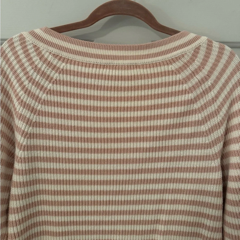 J. Crew Pink and White Stripe Long Sleeve Sweater size M